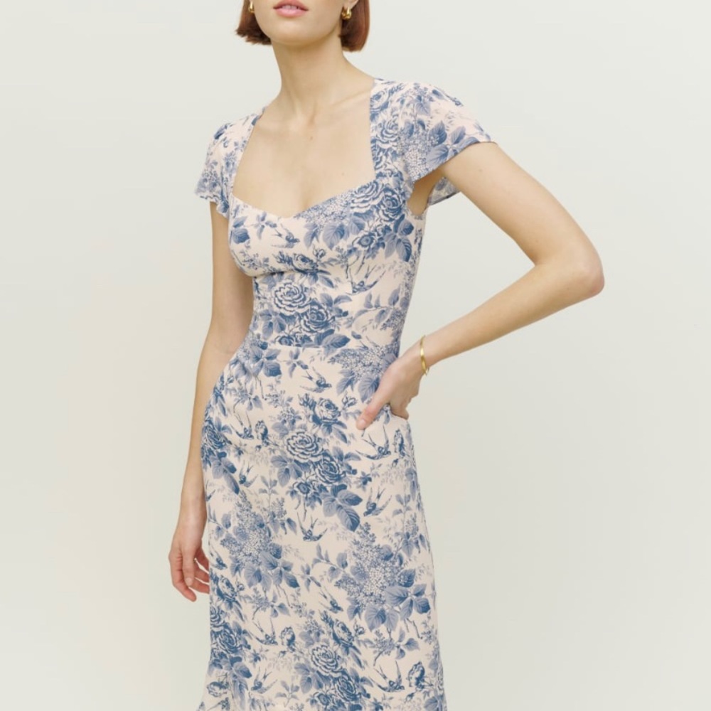 Reformation Blue Floral Midi Dress on Blush
